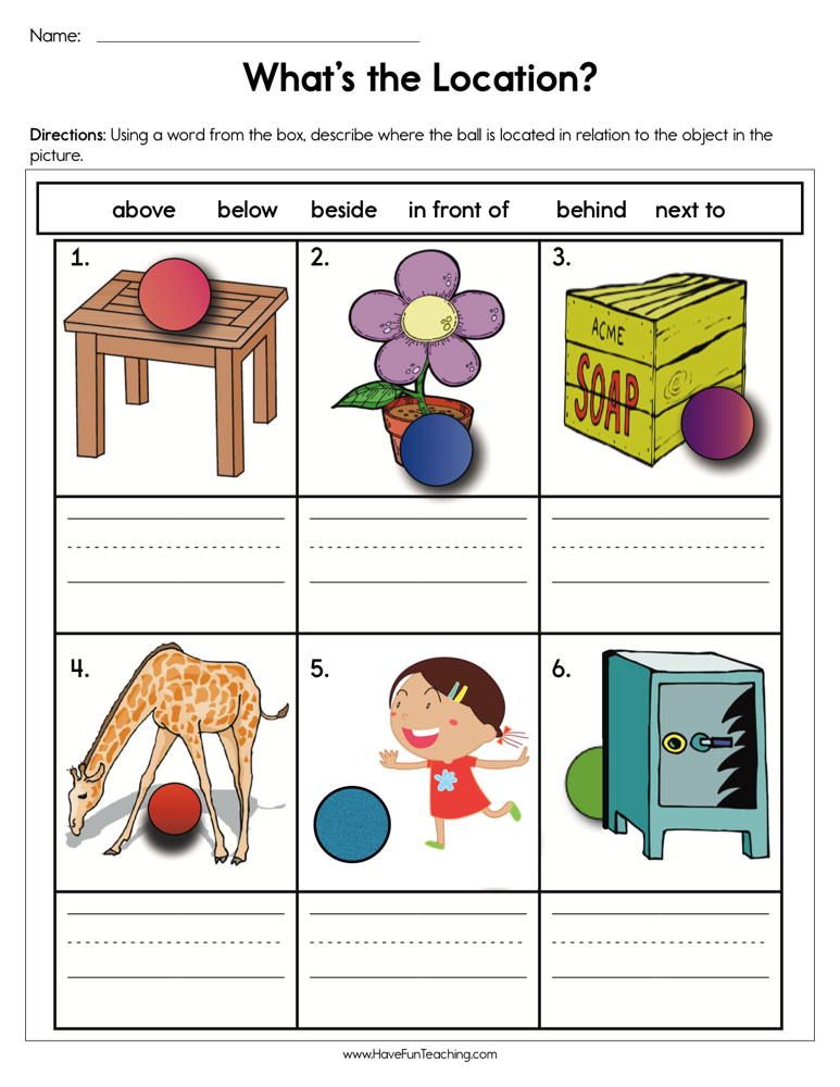 Positional Words Worksheets For Preschool