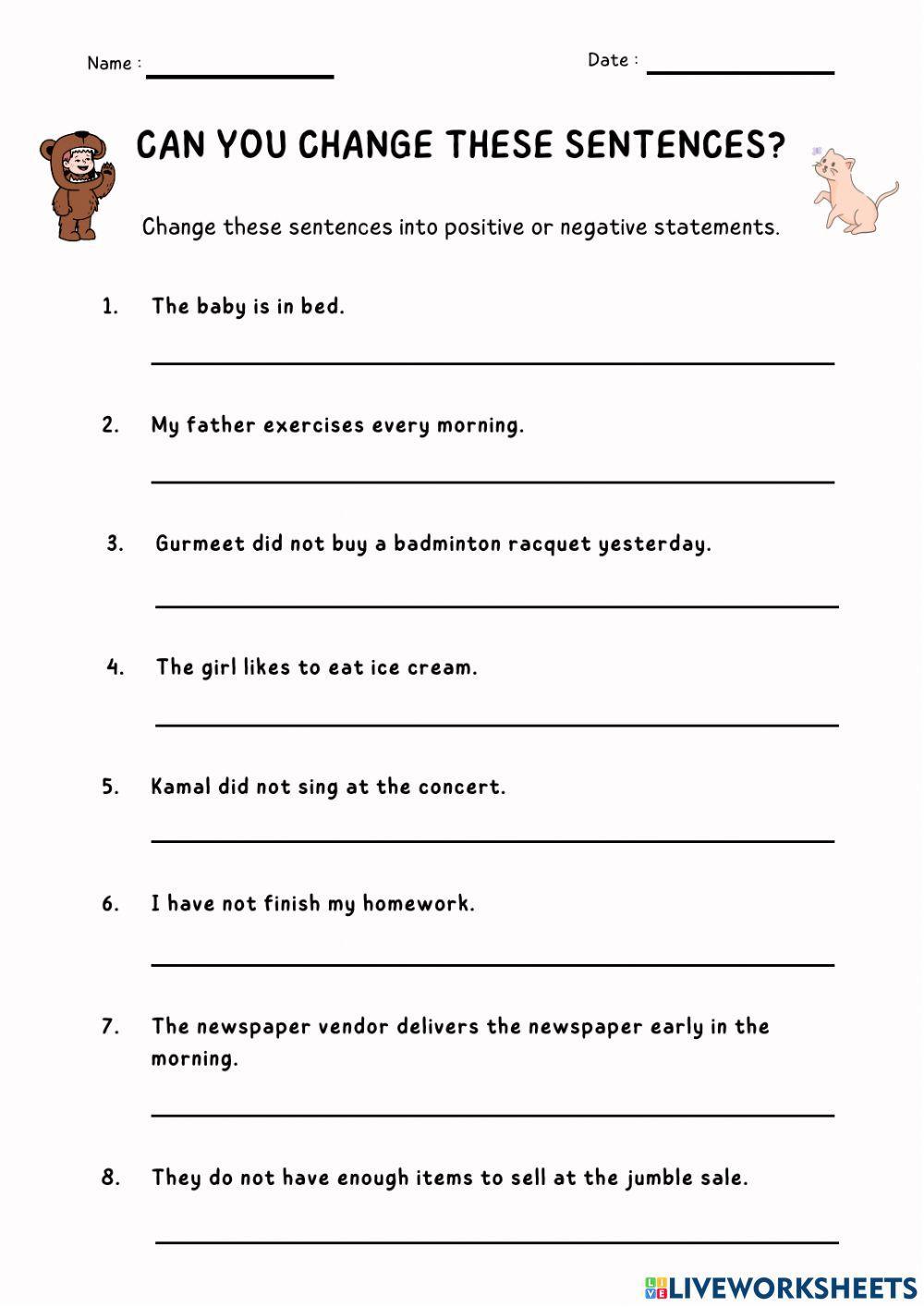 Positive And Negative Statement Worksheet Live Worksheets