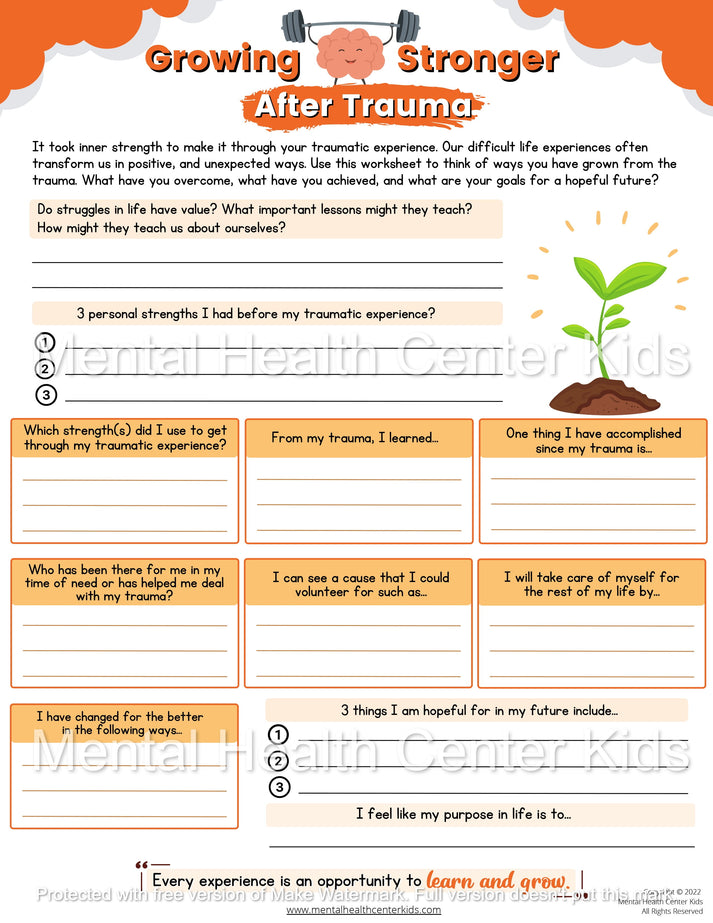 Post Traumatic Growth Worksheet Mental Health Center Kids