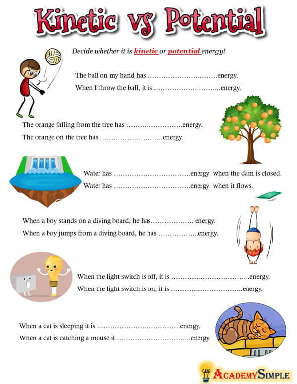 Potential And Kinetic Energy Worksheet Kinetic And Potential Energy Potential Energy Energy