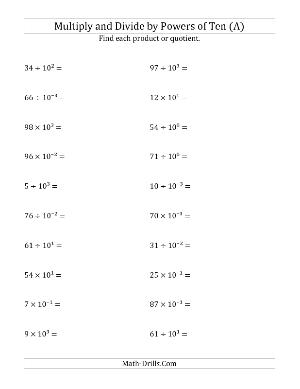 Powers Of 10 Worksheet Pdf