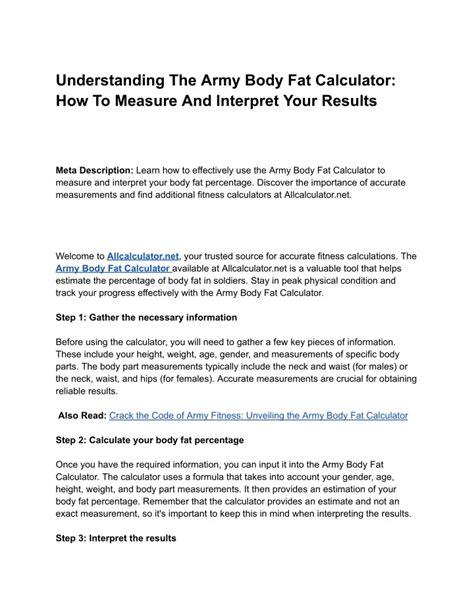 Ppt Understanding The Army Body Fat Calculator How To Measure And Interpret Your Results 1