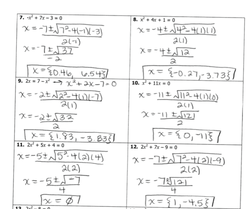 Practice 5 8 The Quadratic Formula Answer Key