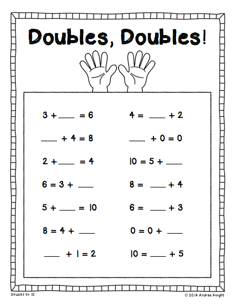 Practice Doubles Facts With The Missing Addends Pack First Grade