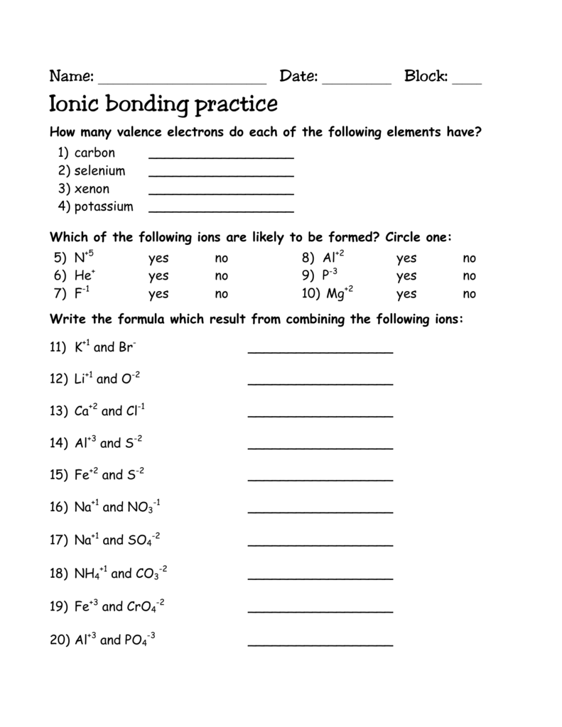 Practice Drawing Ionic Bonds Worksheet