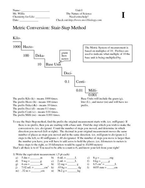 Practice Metric Conversions Answer Key