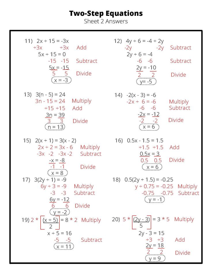 Practice Two Step Algebra Equations With Step By Step Solutions Etsy