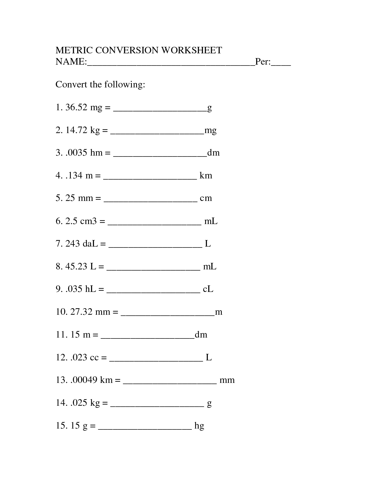 Practice Unit Conversion Liberty High School Pap Physics