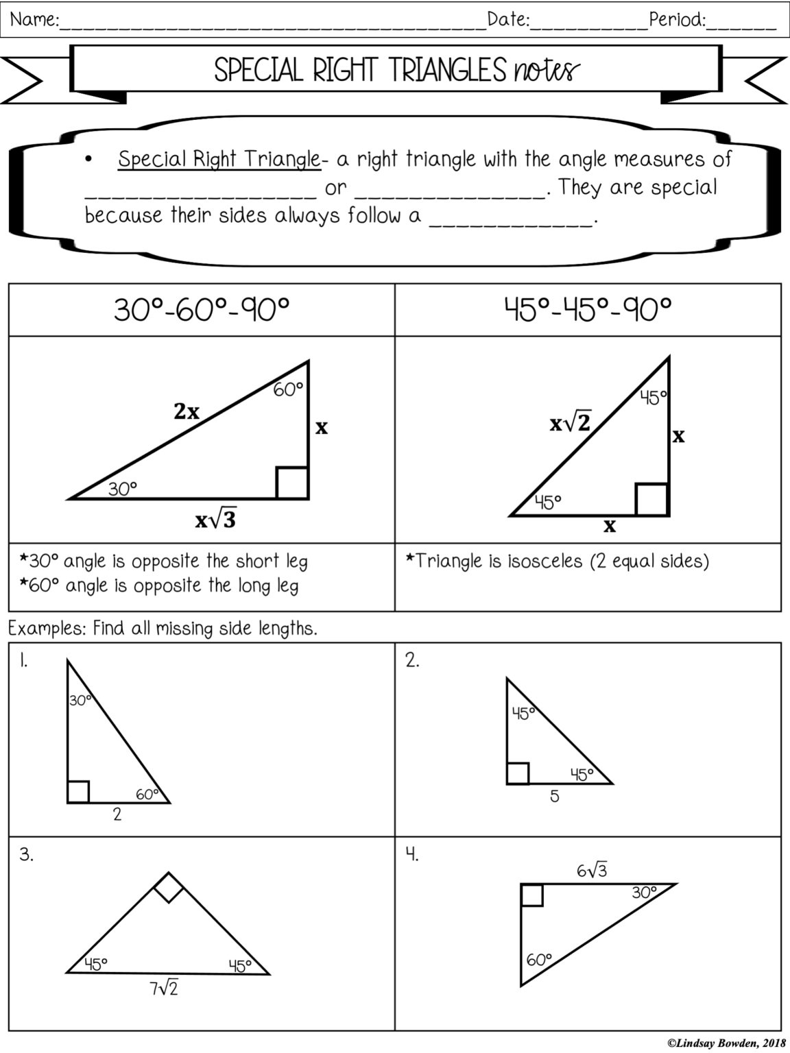 Practice With Special Right Triangles Worksheet And Bonus Poster