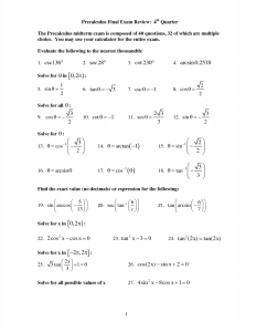 Precalculus Practice Exam Worksheet Myschoolsmath Com