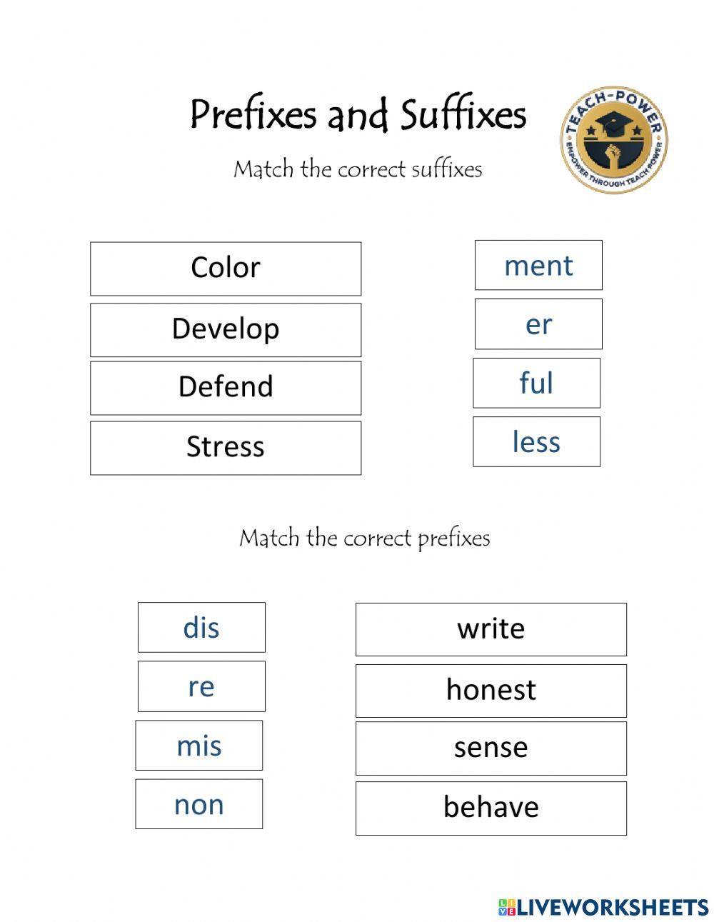 Prefix And Suffix Exercises With Answers Exercise Poster