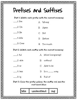 Prefix Suffix Quiz By Second In The South Teachers Pay Teachers