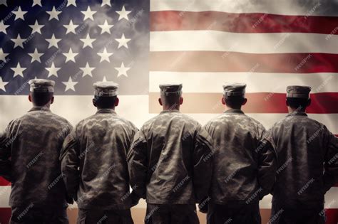 Premium Ai Image A Group Of Soldiers Standing In Front Of An American Flag Patriotism Military