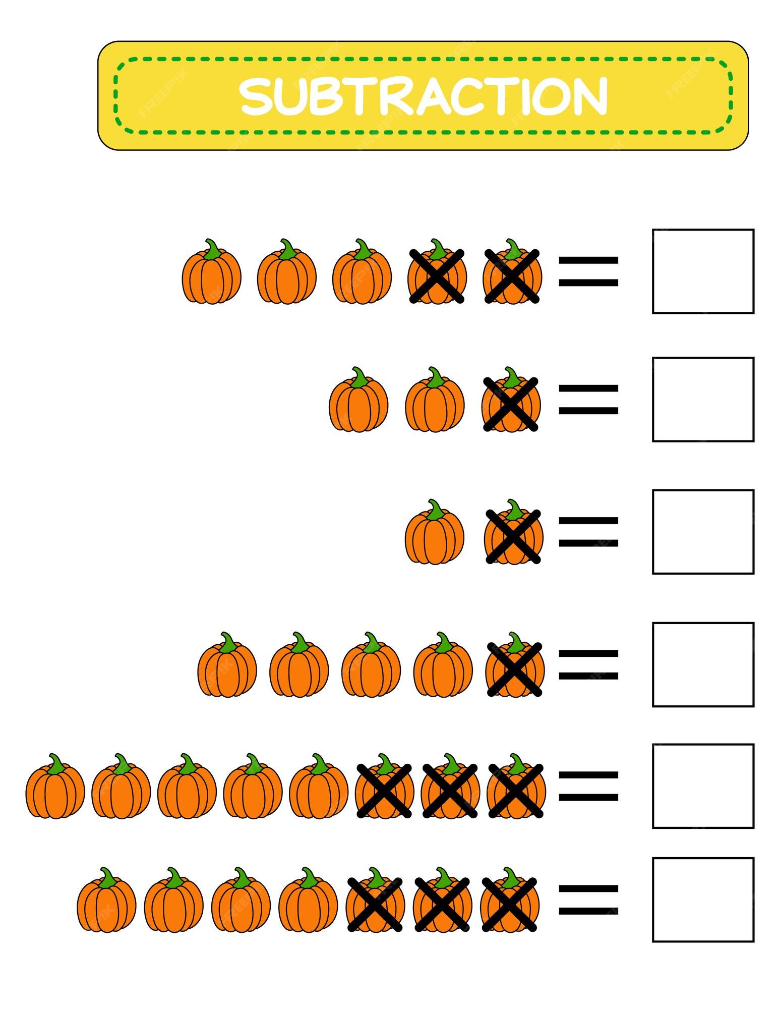 Premium Vector Subtraction Math Worksheet For Kids Developing Numeracy Skills Solve Examples