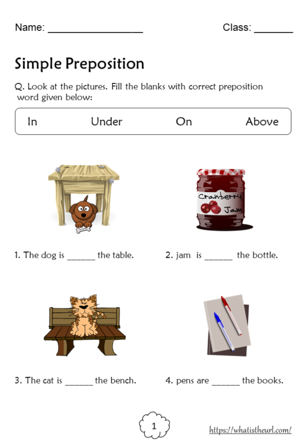 Preposition Worksheets For Grade 1 Pdf With Answers