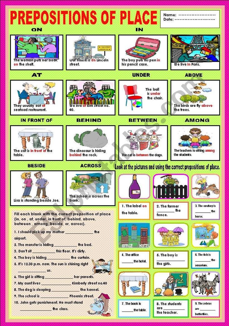 Prepositions Of Place On Under Among Between In Front Of Beside