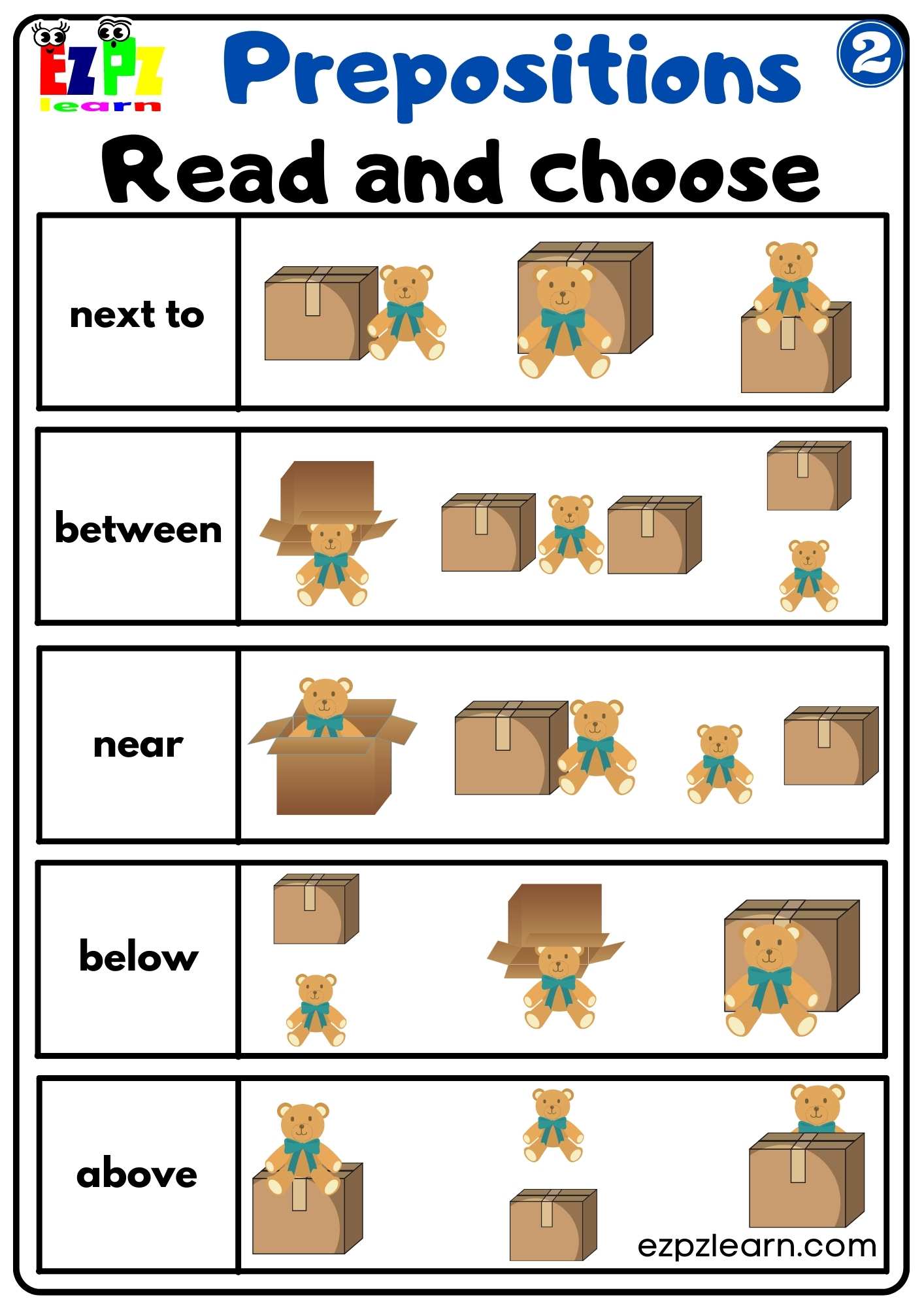 Prepositions Of Place Read And Choose Worksheet For Kindergarten