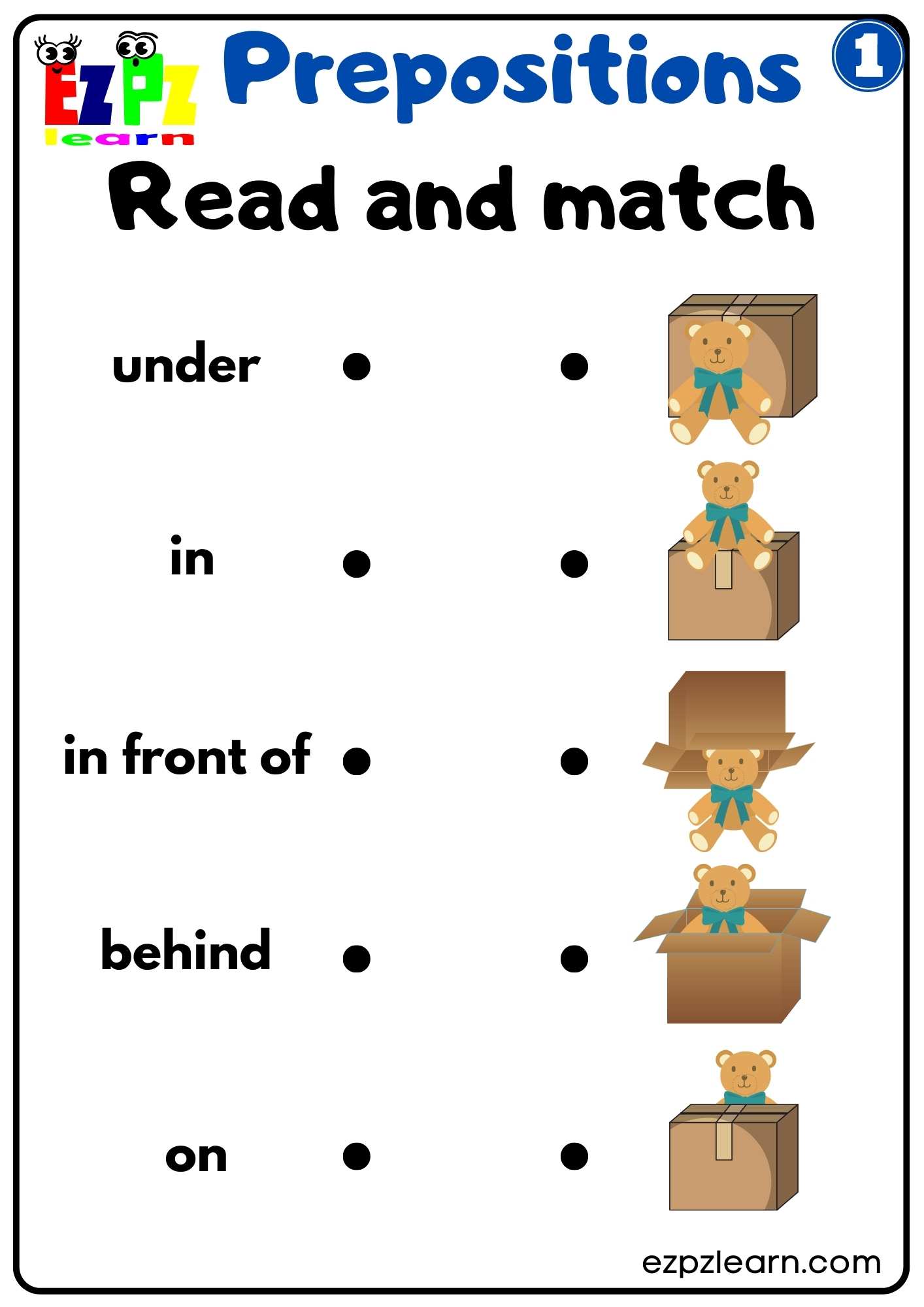 Prepositions Of Place Read And Match Worksheet For Kindergarten K5 And