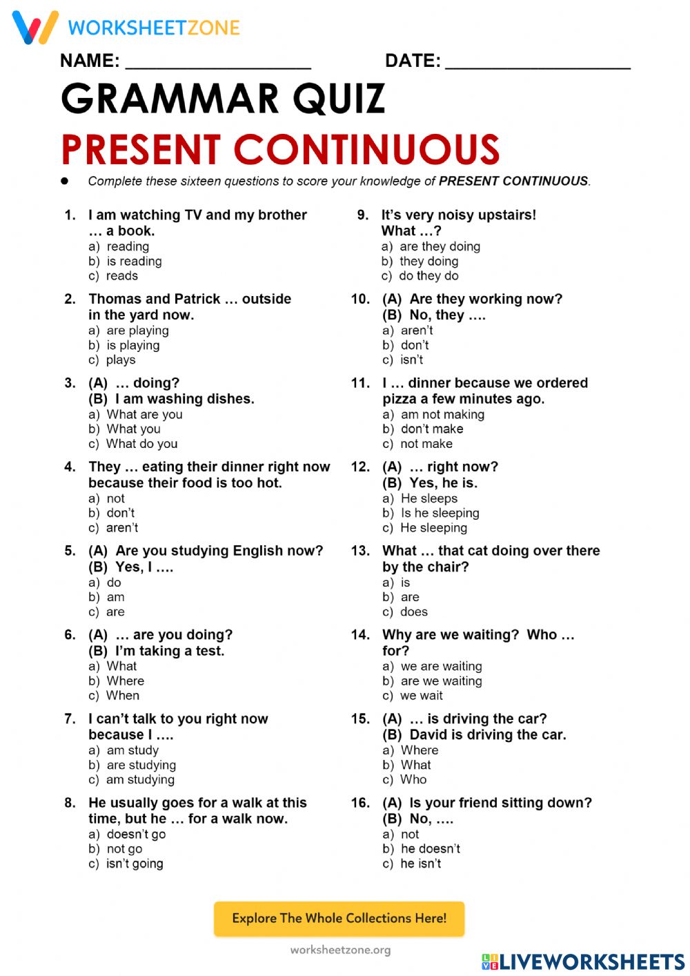 Present Continuous Tense Exercises Electronic Worksheets The English Workshop