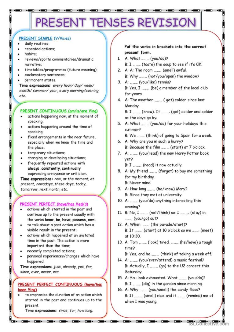 Present Simple Tense Revision Worksheet