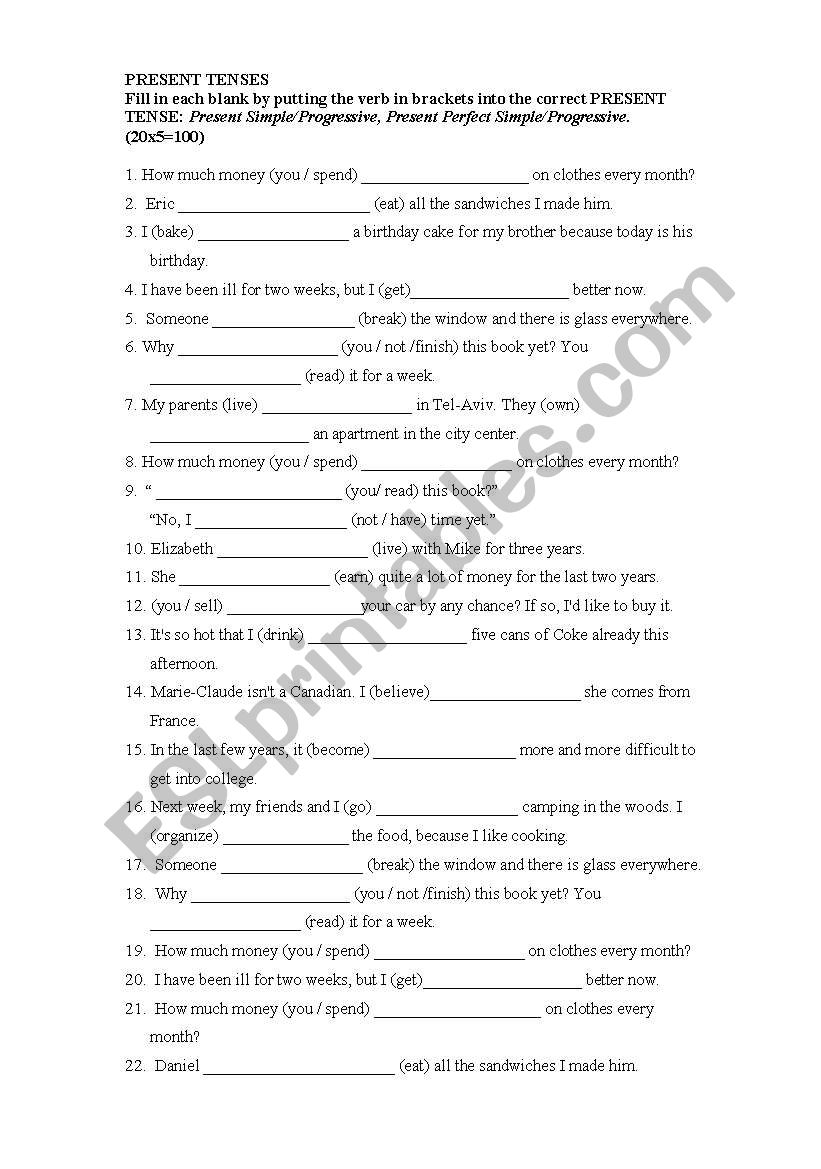 Present Tenses Esl Worksheet By Domnitza