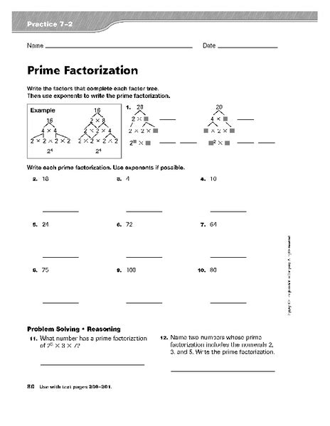 Prime Factorization Practice 7 2 Worksheet For 3Rd 5Th Grade Lesson Planet