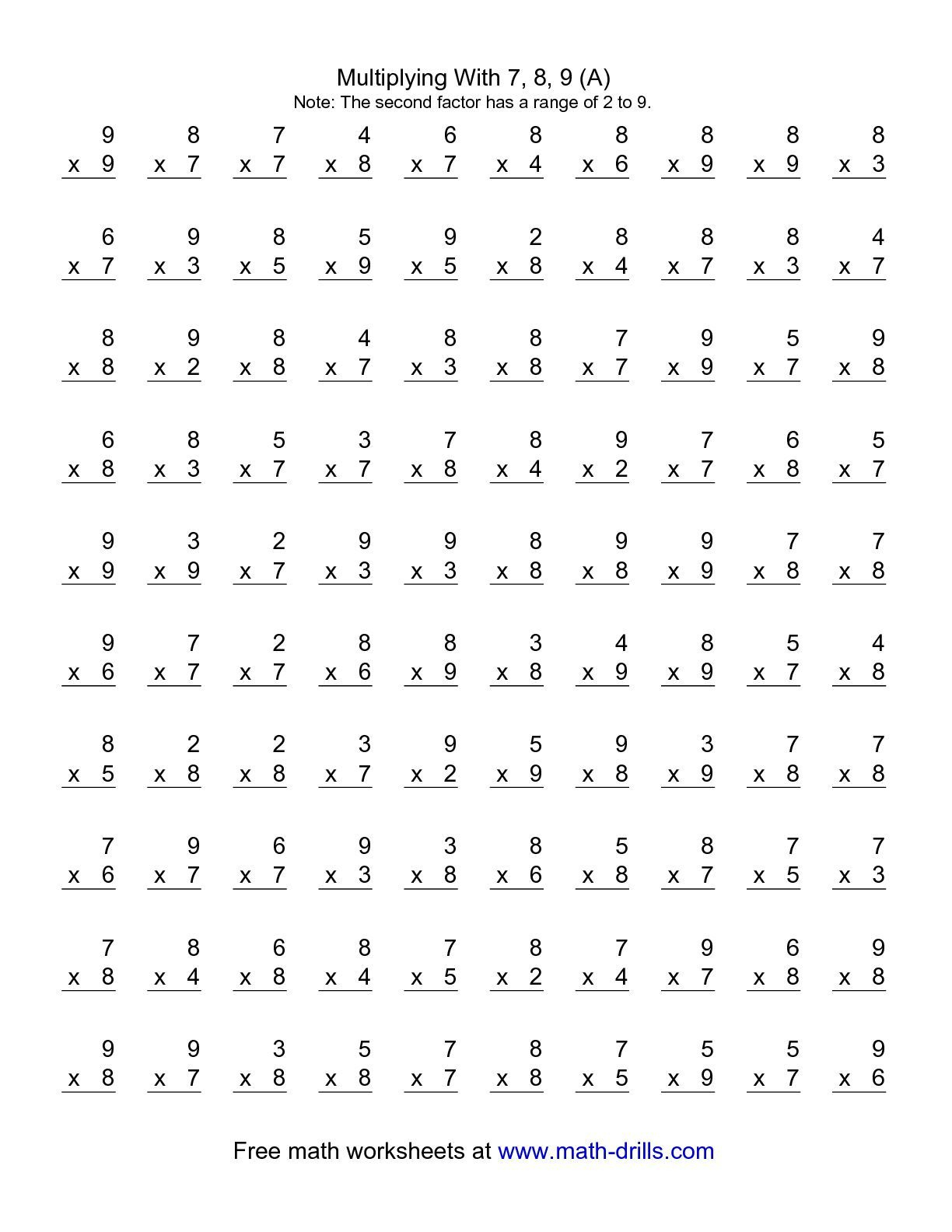 Printable 100 Multiplication Facts Timed Test Printablemultiplication Com