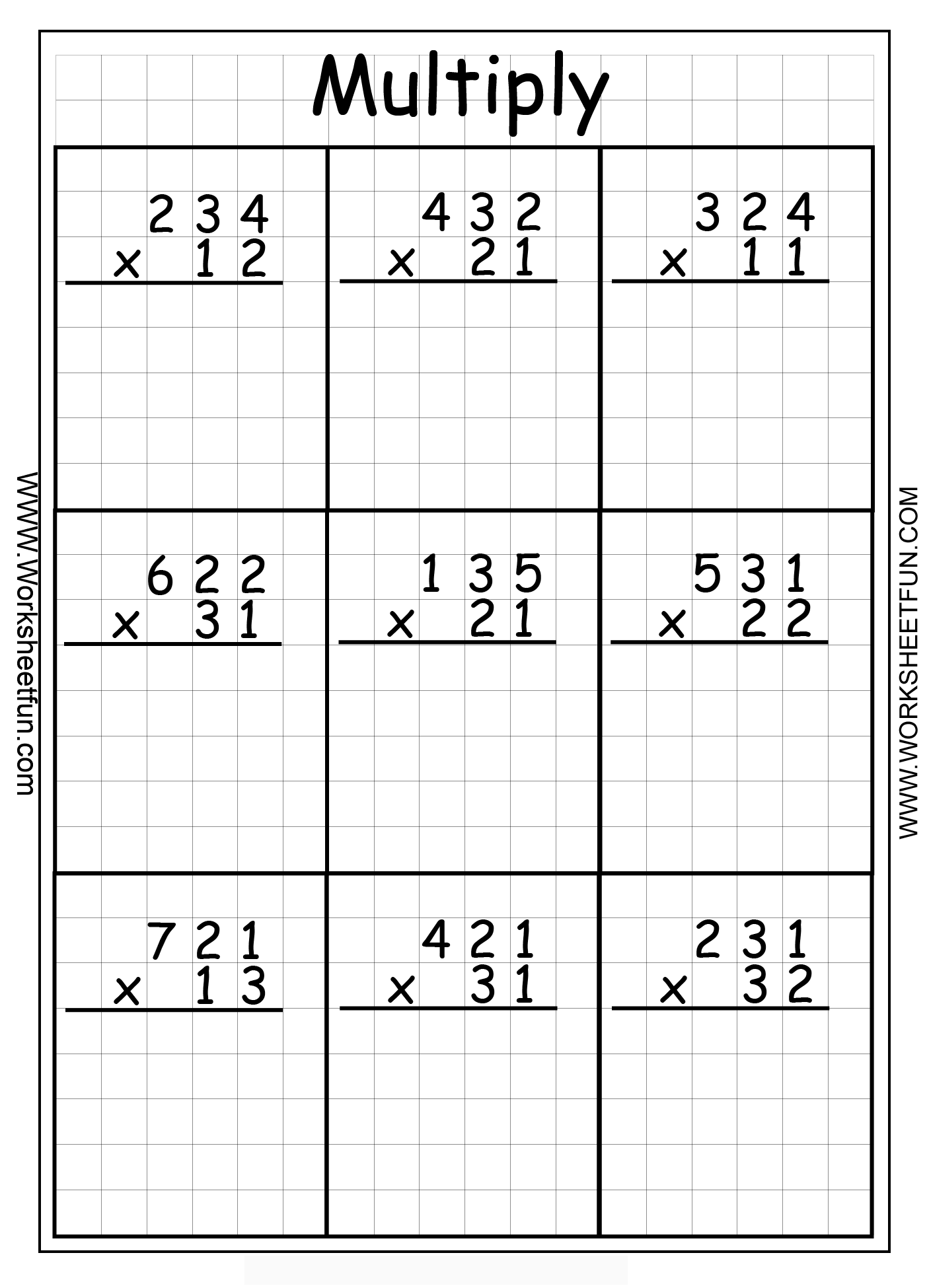 Printable 3 Digit Multiplication Worksheets