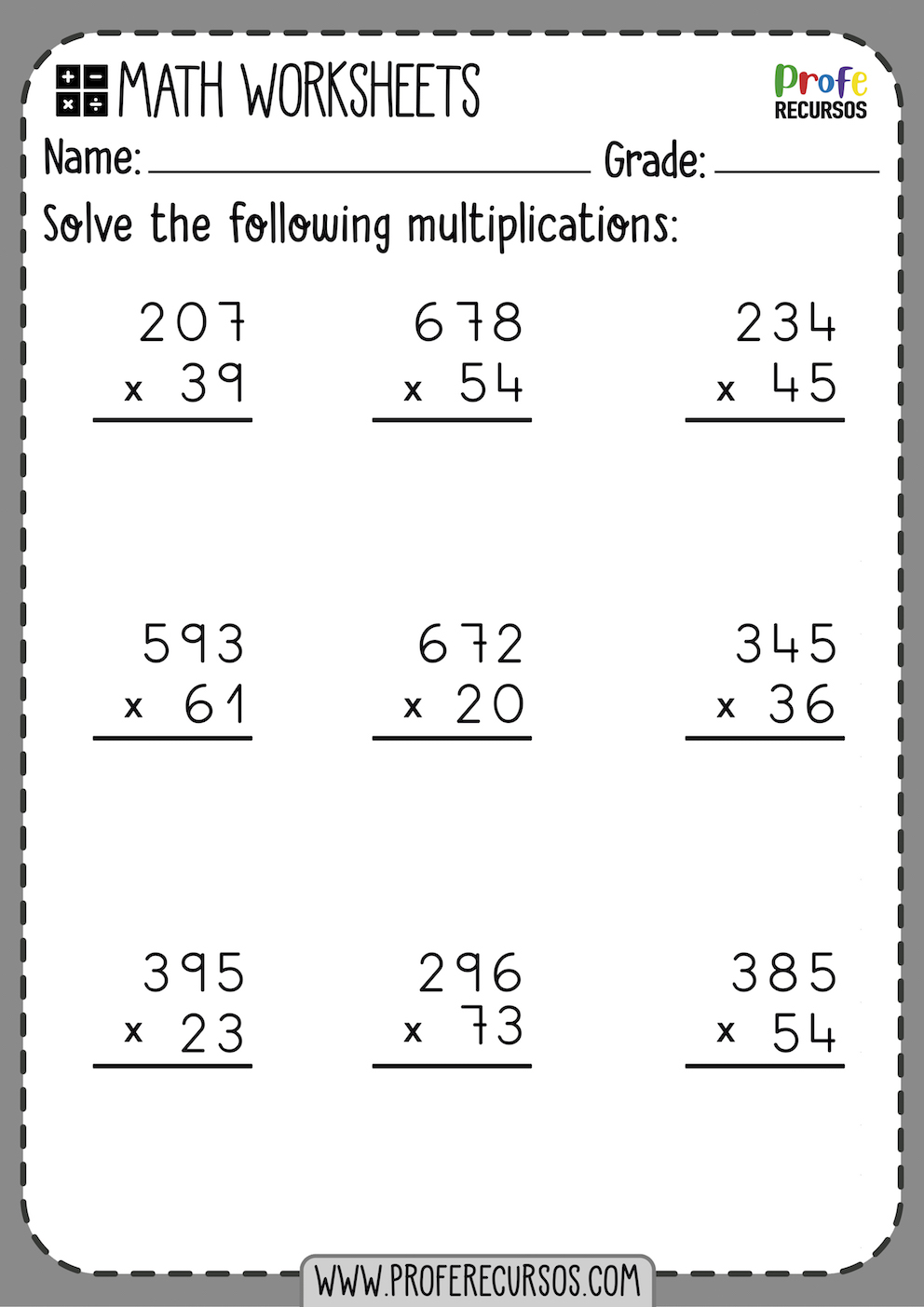 Printable 5Th Grade Multiplication Worksheet 01 Multiplication