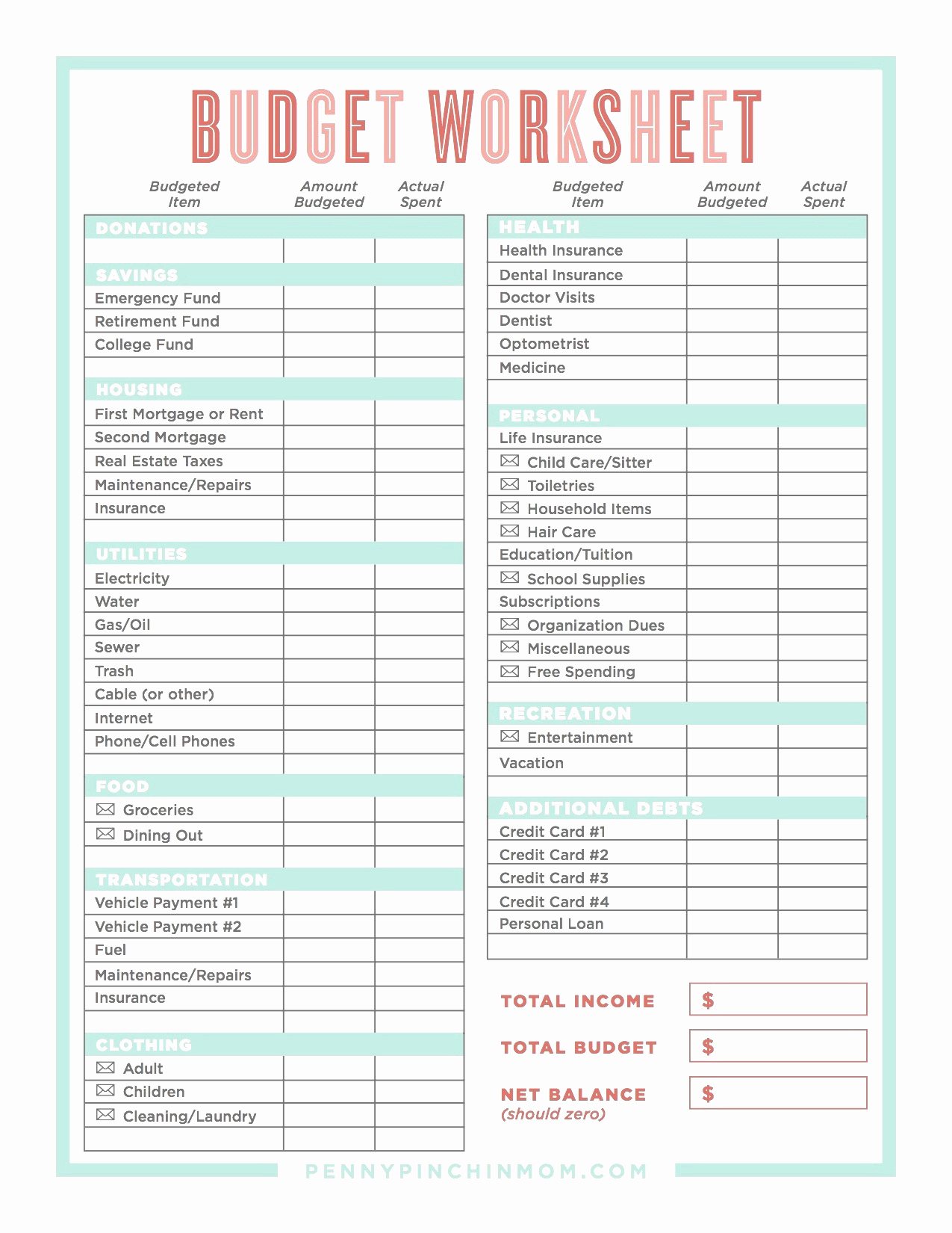 Printable Budget Worksheet Dave Ramsey Db Excel Com