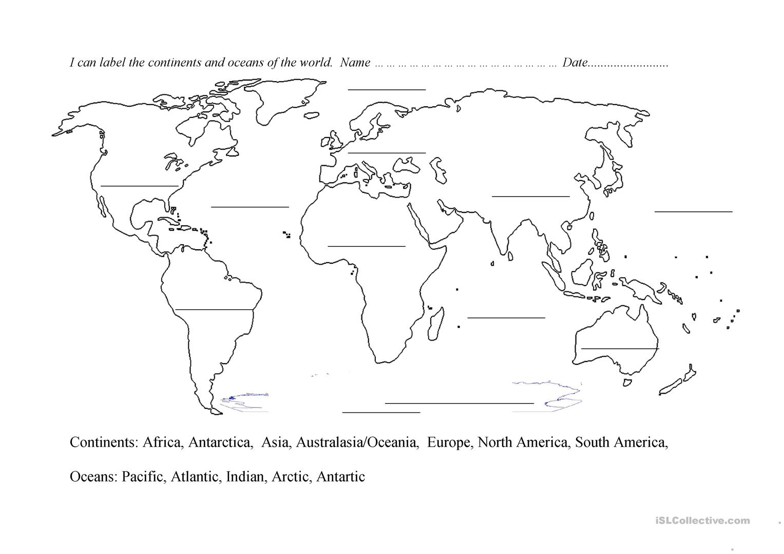 Printable Continents And Oceans Worksheet Cut And Paste Thekidsworksheet