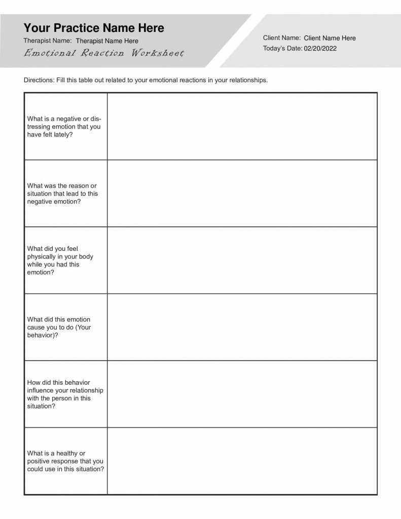 Printable Emotion Focused Therapy Worksheets Prntbl Concejomunicipaldechinu Gov Co