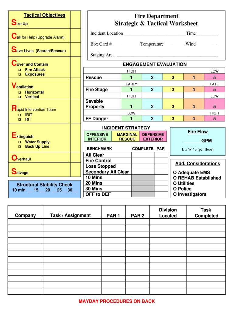 Free Printable Fireground Tactical Worksheet for Emergencies