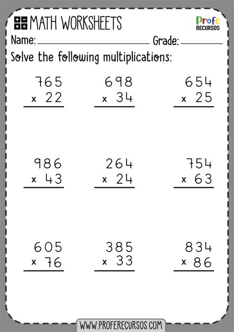 Printable Fourth Grade Multiplication Worksheets