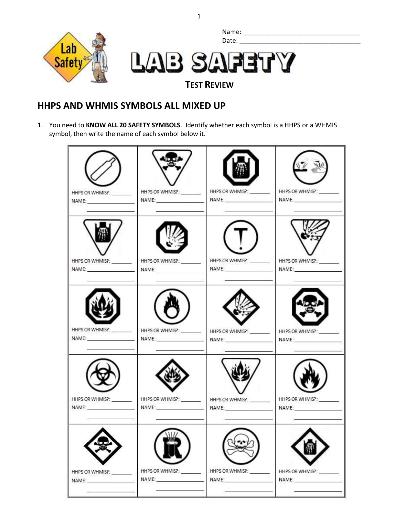 Printable Lab Safety Worksheet