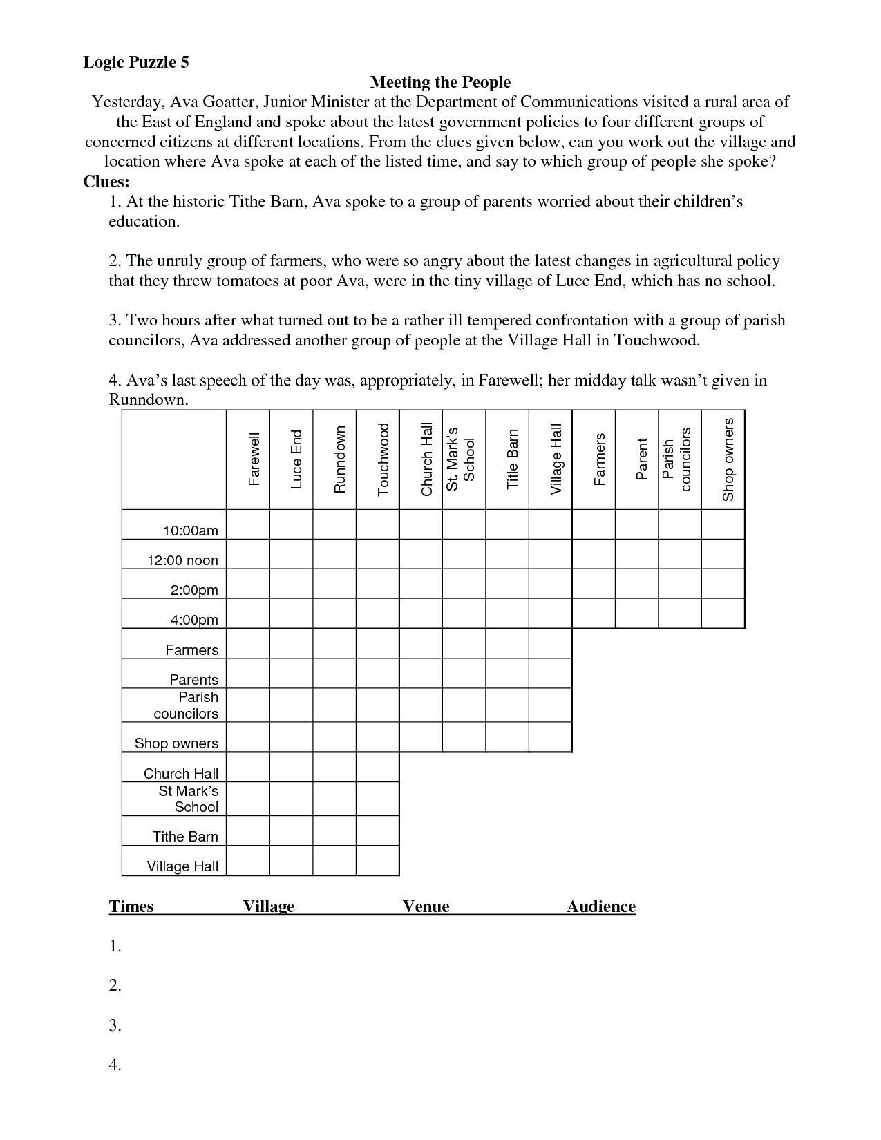 Printable Logic Puzzle Myheartbeats Club Printable Logic Puzzles