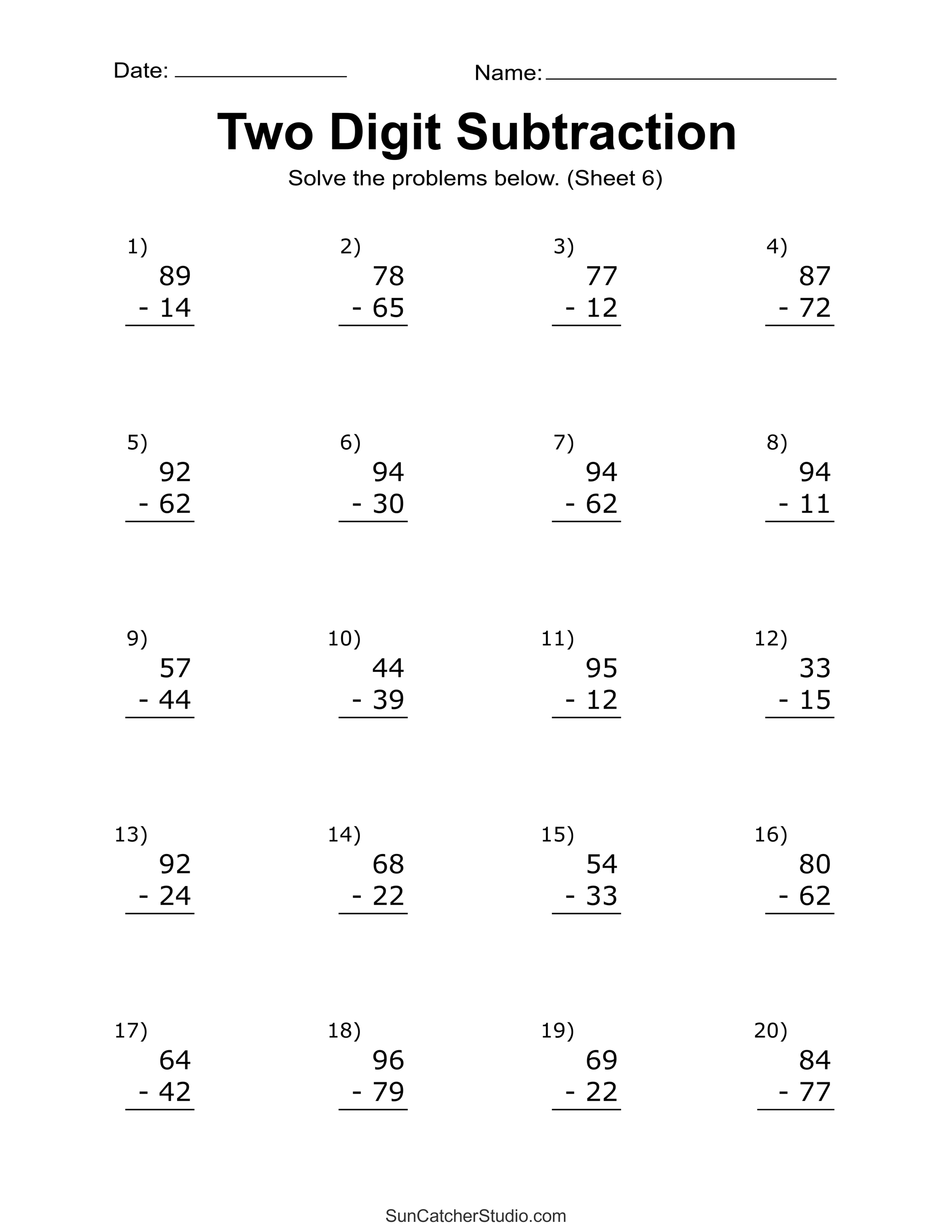 Printable Math Worksheets Subtraction Teaching My Kid