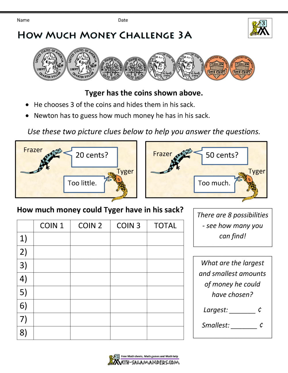 Printable Money Worksheets 3Rd Grade Money Challenges