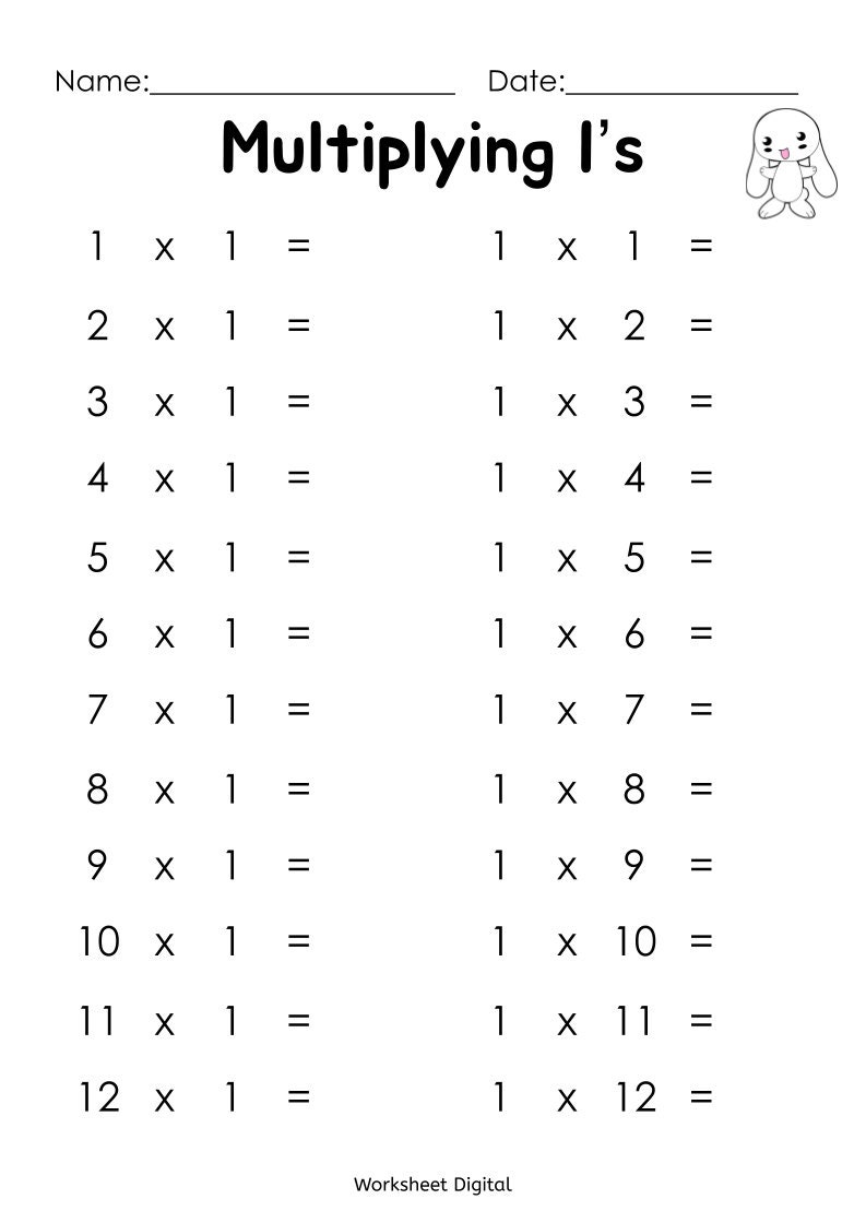 Printable Multiplication Multiplying Worksheets Numbers 1 Etsy