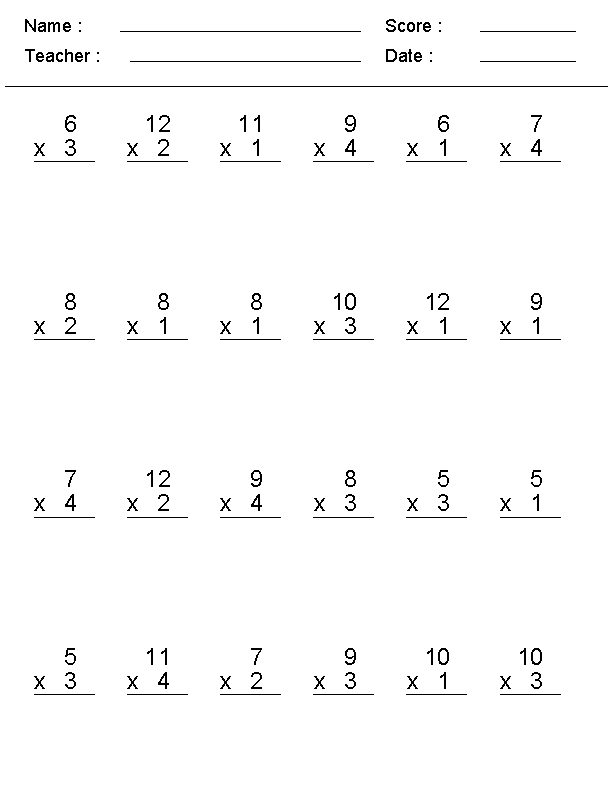 Printable Multiplication Problems 3Rd Grade