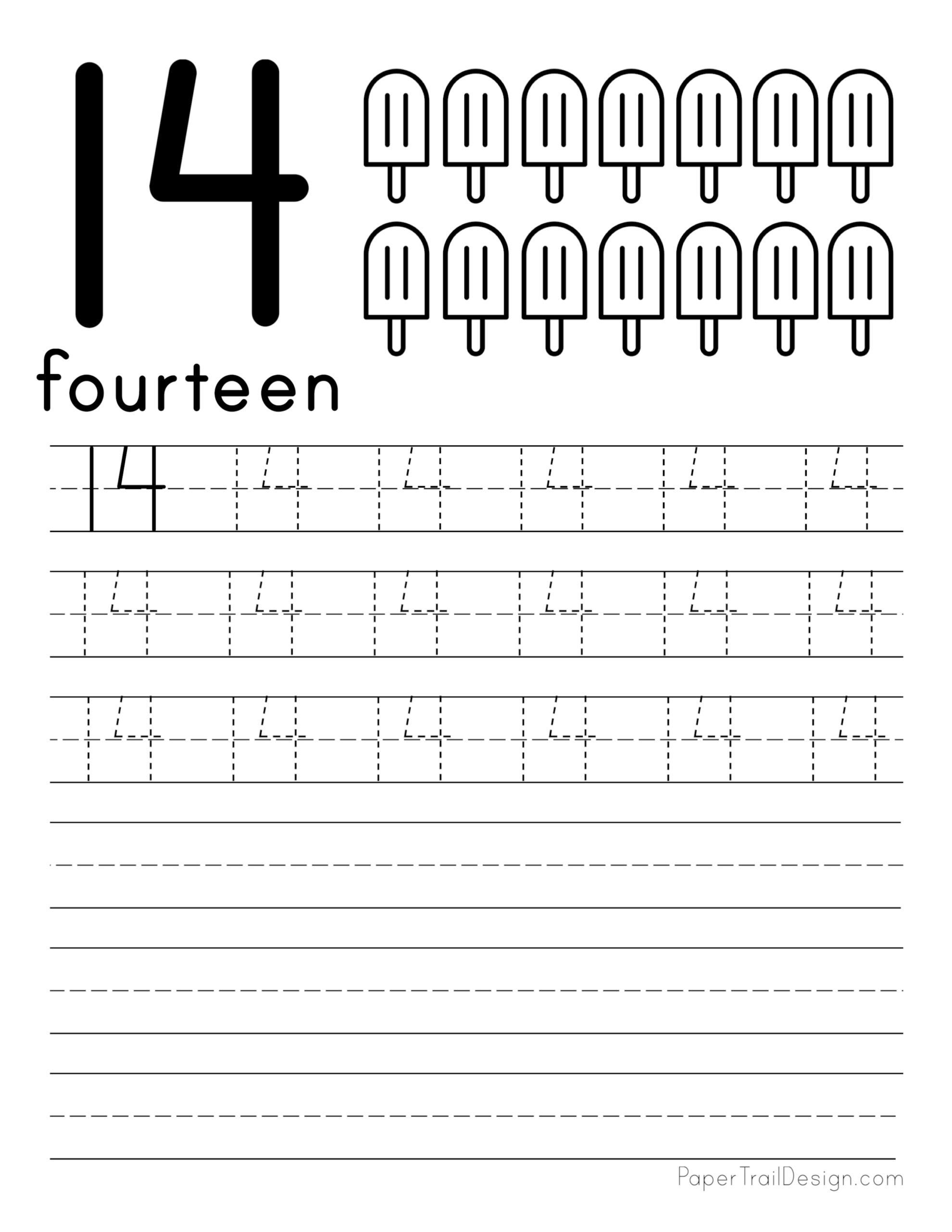 Printable Number 14 Tracing Worksheets By Pixelplan Provisions Tpt