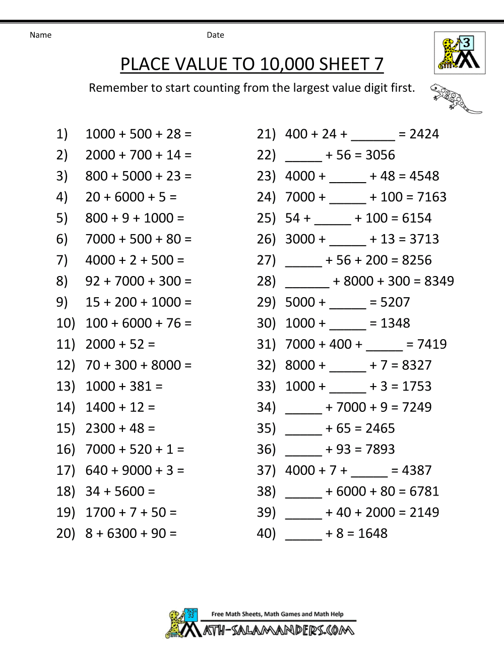 Free Printable Worksheets to Master Place Value