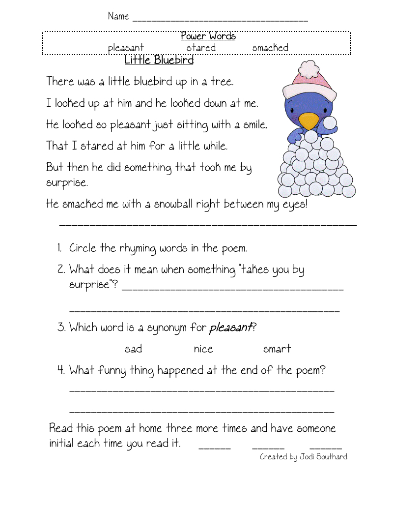 Printable Poetry Worksheets