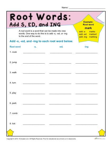 Printable Root Words Worksheets Add S Ed And Ing Worksheets Library