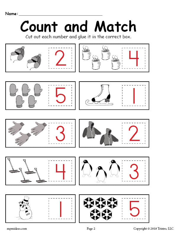 Printable Winter Counting And Matching Cut And Paste Worksheet Supplyme