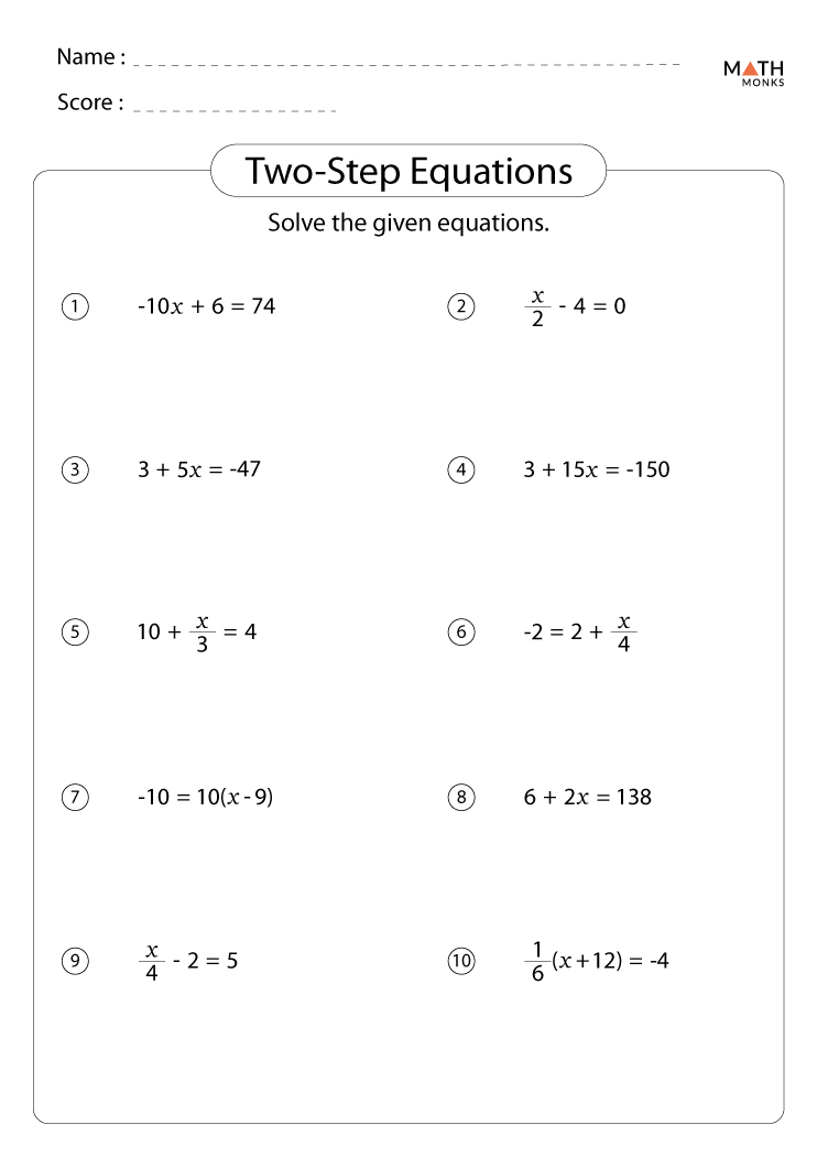 Printables 2 Step Algebra Equations Worksheets Beyoncenetworth Worksheets Printables