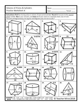 Prisms And Cylinders Worksheets