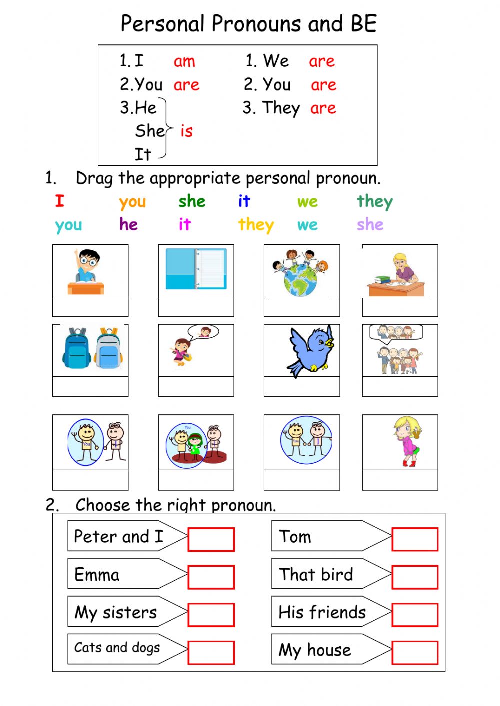 Pronouns And Verb To Be Worksheets