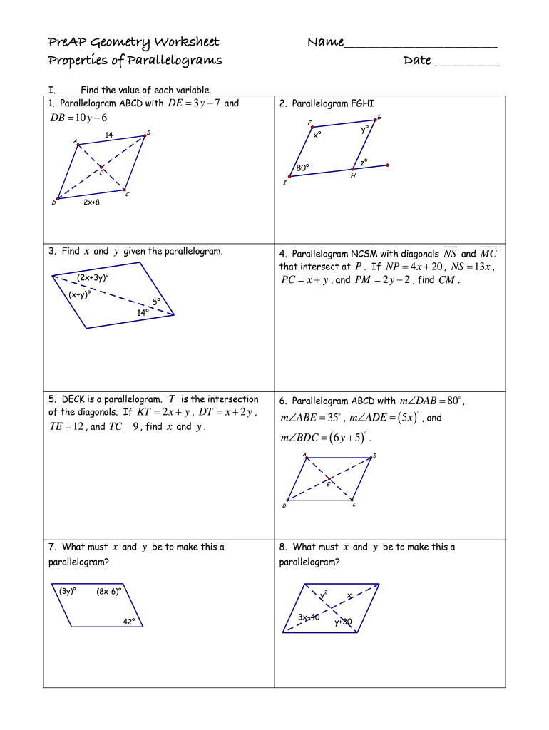 Properties Of Parallelograms Worksheet Answer Key Db Excel Com