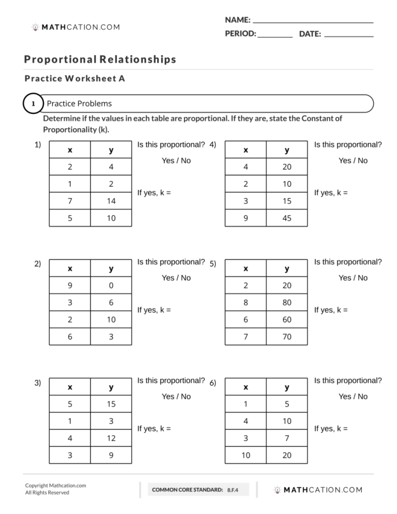 Proportional Relationship Worksheet Pdf